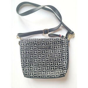Tommy‎ Hilfiger Women's Logo Crossbody Handbag Purse Small Black White Gold